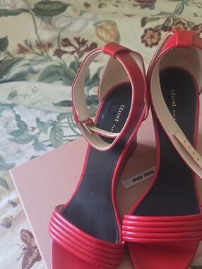 Red Leather Ankle-Strap Sandals